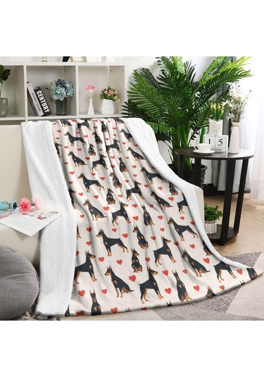 Doberman Desenli 40x50inch Polar Battaniye, Yumuşak Ve Kalın-a2 Doberman Heart Full