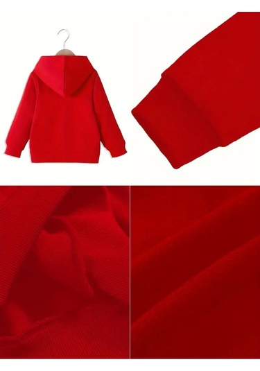 Kışlık Kapüşonlu Sweatshirt, Çocuk Pembe Panter Baskılı Kırmızı