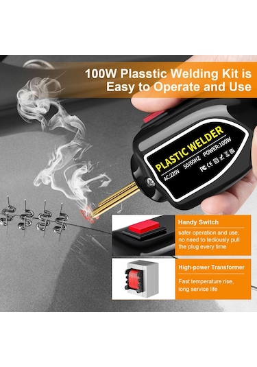 100w Plastik Kaynakçı, Sıcak Zımba Makinesi Araba Tampon Tamir Takımı, Pense, Bıçak, 200 Adet Flatouter