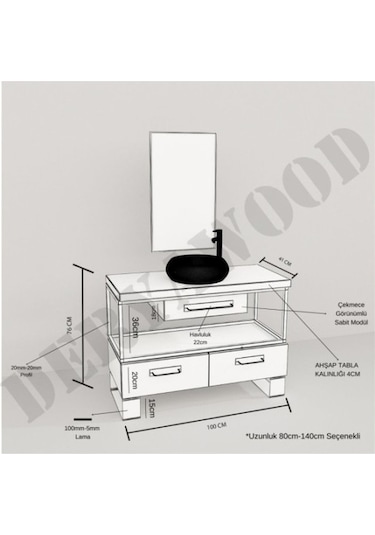 Deryawood  Vento Banyo Dolabı 40*100*76 Açık Ceviz Çok Renkli