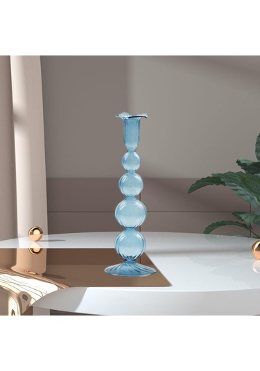 Suntek Cam Mumluk Standı Şamdan Dekor Yemek Noel 9x26.5cm Mavi