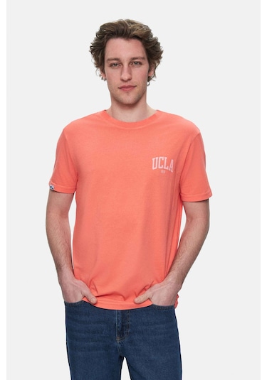 Tatum Sıcak Pembe Bisiklet Yaka Baskılı Standard Fit Erkek Tshirt Sıcak Pembe