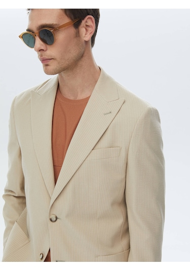 Kip Bej Çizgili Modern Fit Pamuk Karışımlı Ceket Çok Renkli