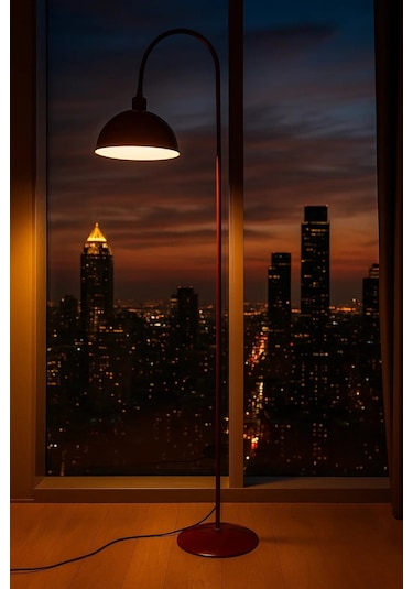 Bordo Lambader Hareketli Başlık Modern Dekoratif Metal Oturma Odası Çalışma Odası Zemin Lambası Kırmızı