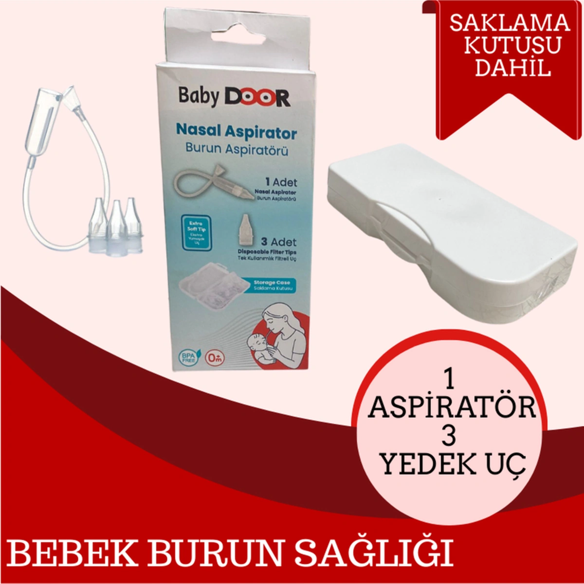 Nasal Burun Aspiratörü Bebek Saklama Kutulu Burun Temizleme Aparatı 3 Adet Yedek Uç
