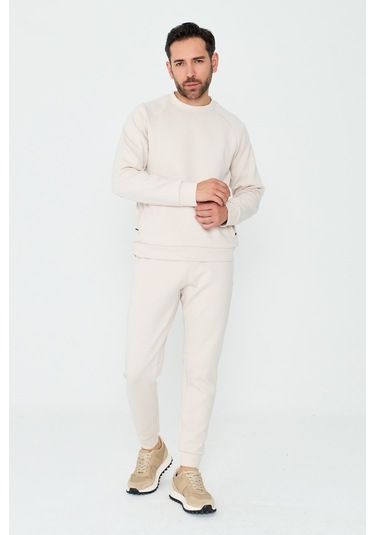 White Stone Kırık Beyaz Pamuklu Erkek Basic Sweatshirt Off-whıte