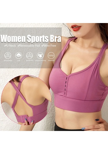 Reedark Hızlı Kuruyan Nefes Alabilen Spor Sütyeni - Çapraz Askılı, Çıkarılabilir Pedli, Asya Bedeni L Mor