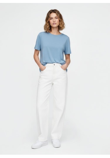 Ltb Bisiklet Yaka Relaxed Fit Mavi T-shırt Mid Indigo