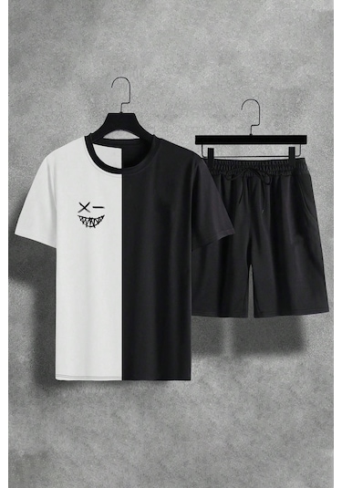 Uyguntarz Cartoon Face Baskı Şort Takım Siyah