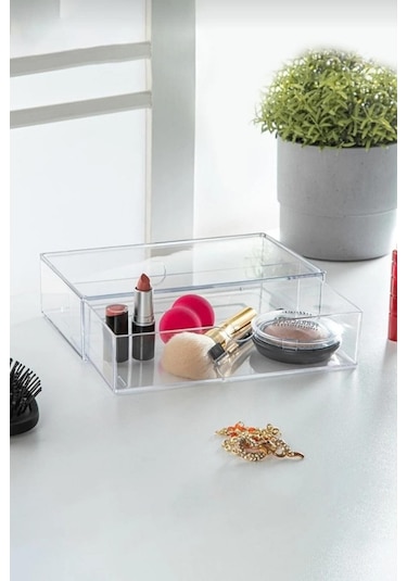 Şeffaf Çekmece Makyaj Takı Organizeri Düzenleyici 10 18 4 Cm Şeffaf