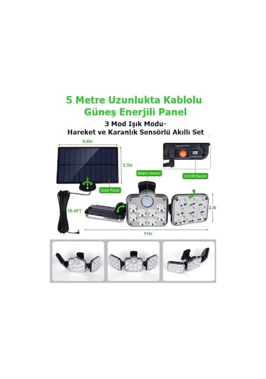 138 Led Kablolu Solar Güneş Enerjili Sokak Lambası Bahçe Lambası