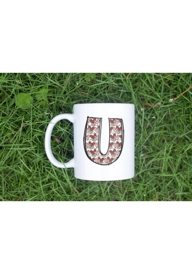 U Harfi Aşk Temalı Kupa - Kalp Desenli Kişiye Özel Romantik Sevgililer Günü Kahve Kupası Beyaz