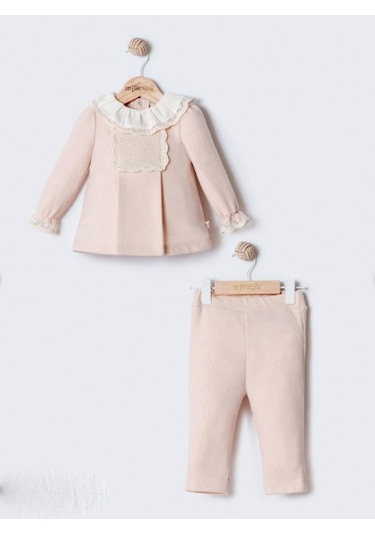 Miomini Baby Kız Bebek Dantelli 2'li Takım Mıo-4427 Pudra