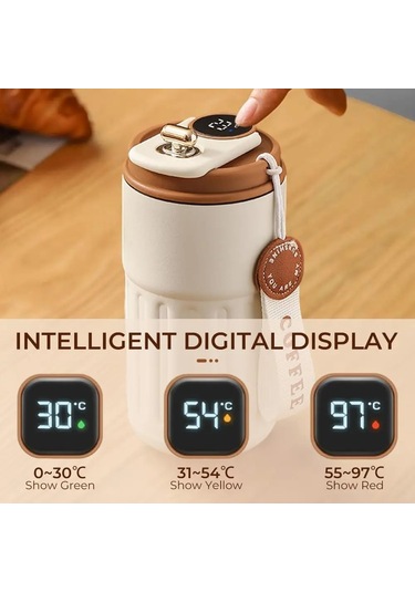 450 Ml Paslanmaz Çelik Spor Su Şişesi Termos Led Sıcaklık Göstergeli Termos Çok Renkli