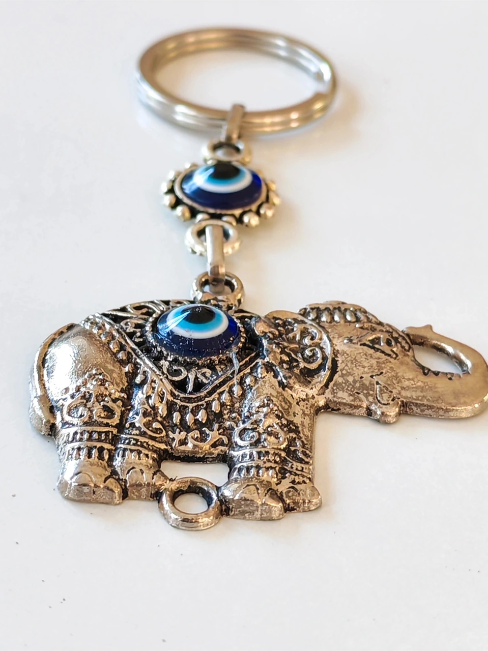 Nazar Boncuklu Fil Metal Anahtarlık