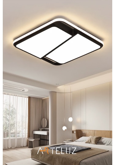 Kesik Kare Model Modern Plafonyer Avize 50x50 Cm Siyah - Altın