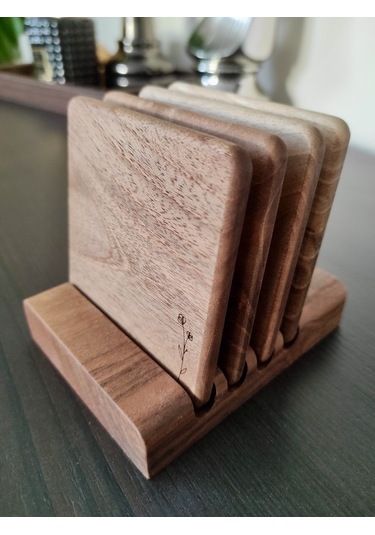 Gerçek Ceviz Ağacından El Yapımı Bardak Altlığı 4lü- Hand Made Walnut Coaster Ceviz 4'lü