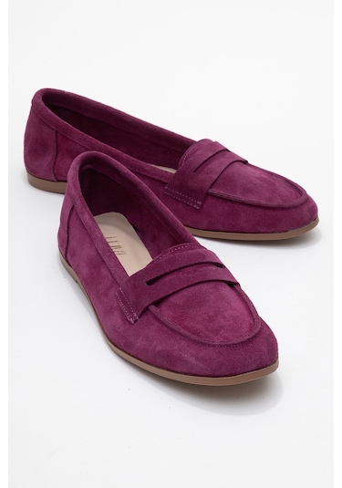 F02 Mor Süet Hakiki Deri Kadın Loafer Ayakkabı Mor