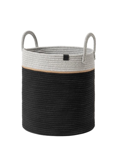 Çok Amaçlı, 40cm-36cm Büyük Boy, Yanları Saplı, Sepet, Jüt, Hasır, Dokuma Sepet, Düzenleyici Siyahjutgri