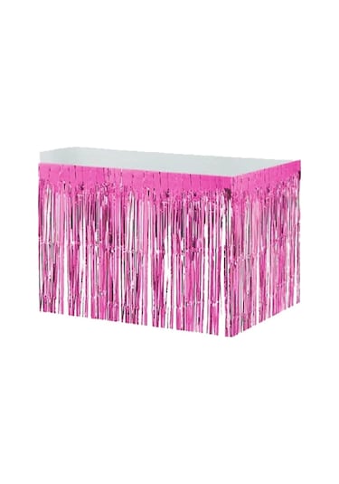 Plastik Pembe Masa Örtüsü - Pembe Metalize Masa Eteği Püskülü