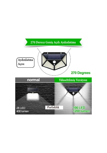 4 Adet Solar Bahçe Lambası 100 Led Bahçe Aplik Bahçe Lambası Bahç