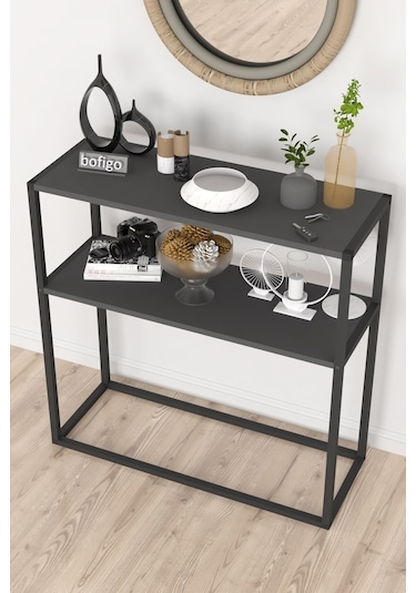 Bofigo Metal Ayaklı Dresuar Dekoratif Raflı Dresuar Antrasit
