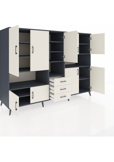 Kronos Dolap 13 Raflı 3 Çekmeceli 9 Kapaklı 220x59x163 Antrasit-a Antrasit-aytaşı