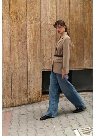 Premium Kalite Tay Tüyü Blazer CAMEL