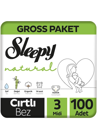Sleepy Natural Gross Paket Bebek Bezi 3 Numara Midi 100 Adet