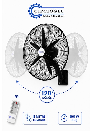 Çifçioğlu Siyah Duvar Vantilatörü 30 İnç 75 Cm Uzaktan Kumandalı 150 Watt