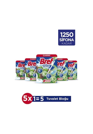 Bref Wc Power Aktiv Tekli Paket Katı Tuvalet Bloğu Çam 5'Li Set