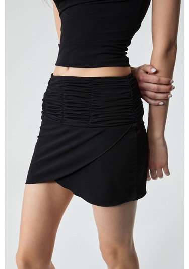 GRIMELANGE Genste Kadın Regular Kısa Paça Yüksek Bel Siyah Etek Siyah