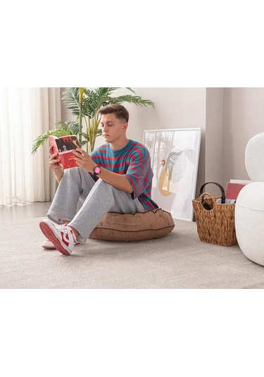 Çok Amaçlı Puantiyeli Keten Yer Bahçe Minderi Fermuarlı İç Dolgulu Yıkanabilir 60x67 Kahverengi