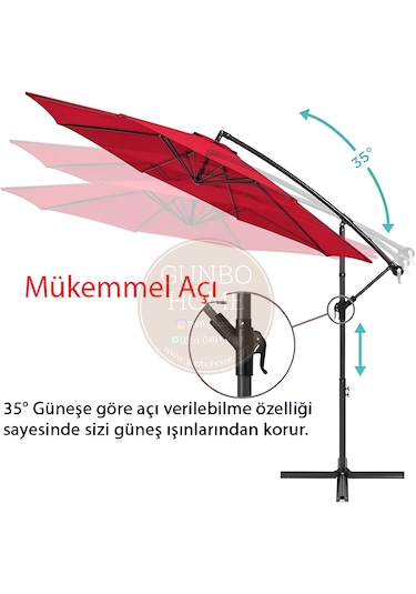 Gunbo Home 3 Mt 8 Kaburga Full Demir 21 Kg Kırmızı Bahçe Şemsiyes