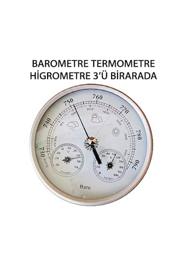 Barometre-termometre-higrometre 3'ü Bir Arada Krom Renk