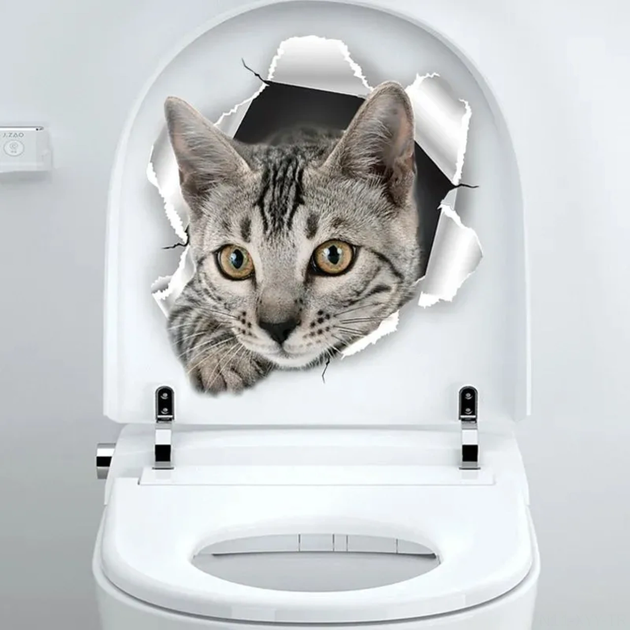 Yaleker Banyo Tuvaleti Koltuğu Dekoratif Sticker - Kedi Desenli, Su Geçirmez, Leke Dayanıklı, Kalıcı Pvc Materyal Gri