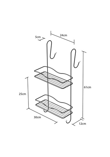 Duşakabin Banyo Rafı Şampuanlık 2 Katlı Askılı Siyah Geniş Siyah