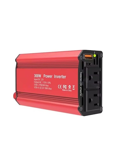 Besthome1 Pd65w Hızlı Şarj 300w Araç İnvertörü 12v'den 110v'a Qc3.0 Kırmızı Qu Fişli Güç Dönüştürücü