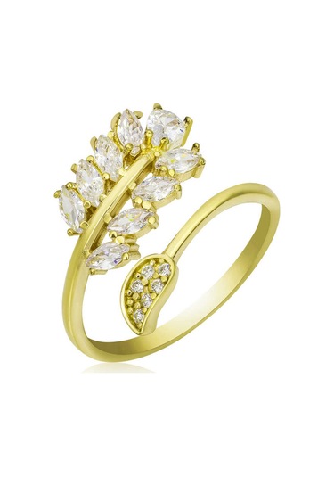 Blackcraft Gümüş Gold Ayarlanabilir Beyaz Taşlı Yaprak Kadın Yüzük Renkli