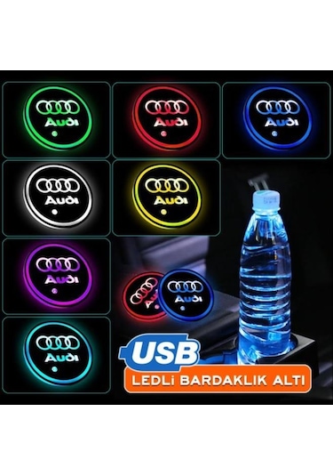 OtoÇizgi Audi Uyumlu Ledli Bardaklık Altı Usb Şarjlı 2 Adet OtoÇizgi