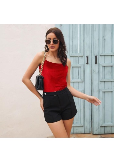 Kırmızı İlkbahar Ve Yaz Kadın Spagetti Sapanlar Kolsuz Tank Tops Vintage İnce Alt Kaşkorse Kolsuz Üst