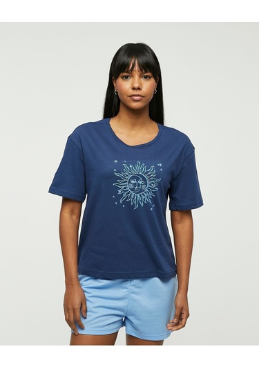 Bella Dossi Pamuklu Kısa Kollu Baskılı Kadın Şortlu Pijama Takımı Lacivert