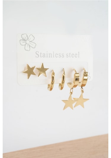 Kadın 316 L Paslanmaz Çelik Kararmaz 6'lı Küpe Seti S0040