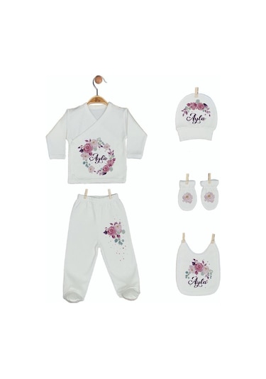 Pia Baby Gl 1914-05 İsme Özel Beşli Zıbın Set Krem