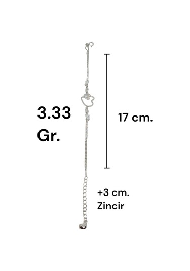 Kalp Figürlü Taş Detaylı 925 Ayar Gümüş Bileklik Gümüş