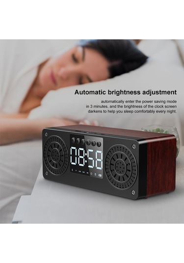 Springsun A10 Müzik Çalar Saat - Bluetooth 5.0 Radyo, Tf Kart, Usb, Aux Destekli Led Ekranlı Hoparlör - Sarı Ahşap Desen