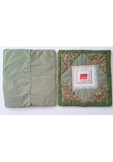 Poplin Pamuklu Kırkyama Patchwork Dekoratif Kırlent Kılıfı 45x45 Cm Haki - Yeşil