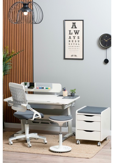 Sirius Standart Yükseklik Ve Eğim Ayarlı Çekmeceli Bilgisayar, Ofis Ve Çalışma Masası Ekru Gri Gri