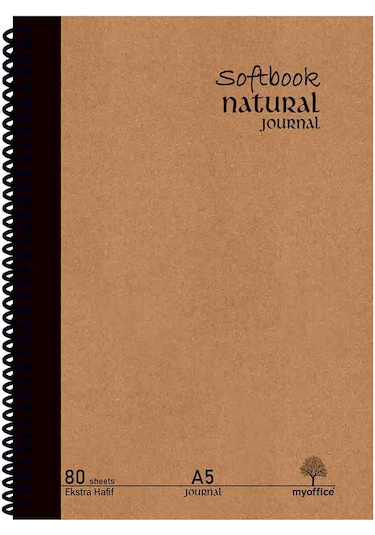 Natural Journal A5 Defter Sert Kapak Çizgili 160 Sayfa, Spiralli Krem