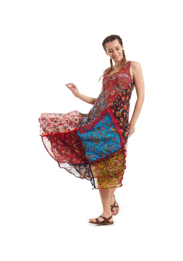 Kırmızı Patchwork Vual Yazlık Elbise